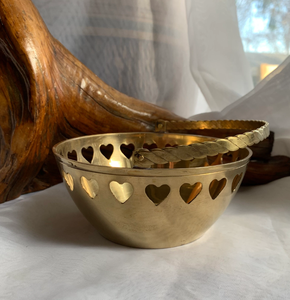 Brass Fruits Bowl <b>Basket</b> Elegant Platter <b>Display</b> Heart Cutout Design Nut Gift Romantic Centerpiece Bowl - Product Image 2