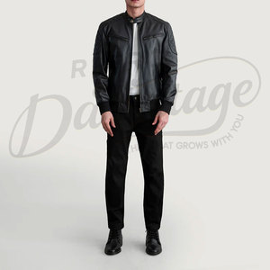 Blouson Bomber Homme Premium en Cuir Véritable Noir, Coupe Slim, Épaules Matelassées, Col Montant, Poignets Côtelés, Vêtement d'extérieur Décontracté - Product Image 3