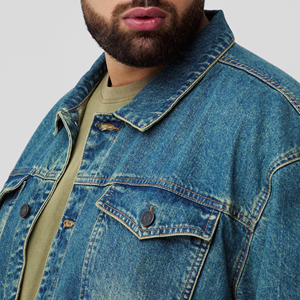 Quality Casual Embroidered Windproof Oversized Drop Shoulder Denim <b>Jeans</b> <b>Jacket</b> for Men Distressed <b>Black</b> 100% Cotton Winter - Product Image 3