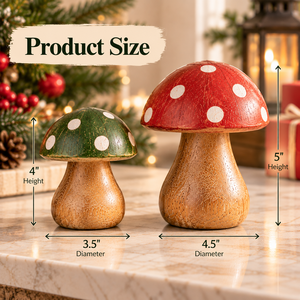 Figuras de hongos navideños, juego de 2 adornos decorativos festivos rojos y verdes de madera para centros de mesa, decoración para el hogar y bodas - Product Image 2