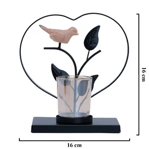 Heart Shape Metal <b>Candle</b> <b>Holder</b> With Bird And Leaves Decor 16 Cm For Valentine'S Day Home Decoration - Product Image 1