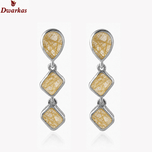Custom trendy fashion <b>earrings</b> high quality 925 sterling <b>silver</b> golden rutile stone water <b>drop</b> <b>earring</b> for wedding anniversary - Product Image 2