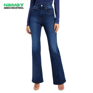 Jeans de Cintura Alta para Mujer, Azul Oscuro, Corte Ajustado, Estilo Bootcut, Pantalones de Mezclilla Elásticos, Pantalones de Campana para Mujer - Product Image 1