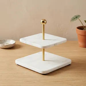 <b>Marble</b> Double Tier <b>Cake</b> <b>Stand</b> Square Dessert Display Rack Wedding Table Serving Decor - Product Image 5