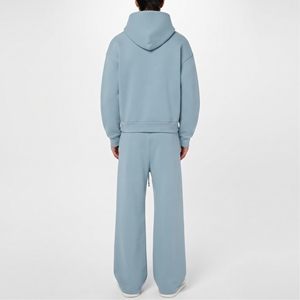 Mens Solid Light Blue Oversized Hoodie Tracksuit Set Full Zip Hoodie & <b>Wide</b> <b>Leg</b> <b>Jogger</b> Pants Casual Sportswear 100% Cotton - Product Image 2