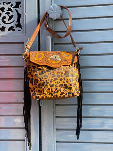 Nuevo bolso bandolera con flecos de cuero con estampado de leopardo y pelo para mujer, bolsos de hombro de cuero genuino de moda de alta calidad - Product Image 3