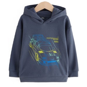 Custom Unisex Navy Blue Hooded Sweatshirt With <b>Car</b> Print Regular Fit Casual Autumn Wear 100% Cotton French Terry Fabric - Product Image 1