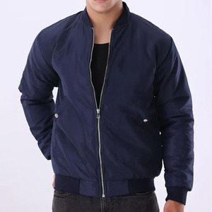 Blouson Bomber Bleu Marine pour Homme, Décontracté, à Fermeture Éclair, Col Montant, Coupe Droite, en Polyester, Vêtement d'Extérieur pour l'Automne - Product Image 1