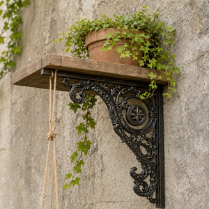 Rustic Cast Iron Wall Shelf <b>Bracket</b> Vintage Scroll Design Heavy Duty <b>Black</b> Decorative Metal Holder For Home Office Garden Decor - Product Image 3