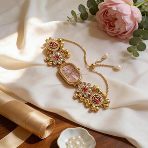 Kashmiri Handcrafted Heritage Fashion <b>Watch</b> Indian Traditional Ethnic <b>Pearl</b> Gold Tone Wristwatch for Women Handmade Ladies <b>Watch</b> - Product Image 2