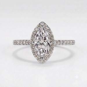 Bague de fiançailles en or jaune 18 carats avec halo de diamants de laboratoire certifiés IGI, taille marquise, 2,42 carats, clarté VS1, couleur E, bague de mariage - Product Image 1
