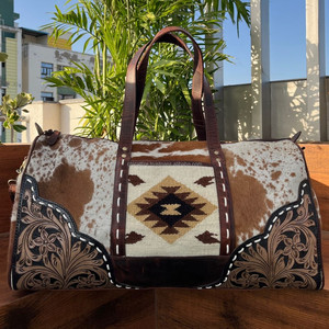 Bolsa DE EQUIPAJE DE VIAJE grande de cuero genuino bolsa de equipaje de viaje Boho de fin de semana de cuero grande bolsa de lona azteca occidental - Product Image 3