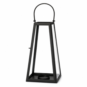 Lanterne à bougie en métal noir mat moderne, lanterne décorative géométrique minimaliste pour salon intérieur, décoration extérieure de la maison - Product Image 1