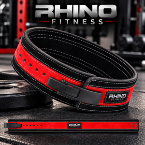 Ceinture de musculation Rhino Fitness rouge et noire, réglable, en cuir, enveloppante, pour soutien lombaire - Product Image 2