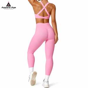 Nouvel ensemble de sport pour femmes, couleur unie, 2 pièces, ensembles de yoga fitness, super extensible, coupe ajustée, vêtements de sport respirants, vêtements d'entraînement - Product Image 4