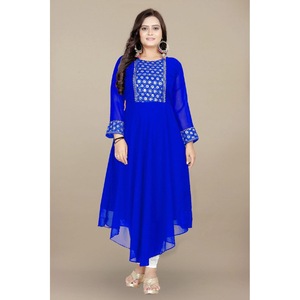 FANCY GEORGETTE BORDADO TRABAJO SOLO VESTIDO AZUL - Product Image 1