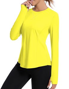 DENMIN APPARELS เสื้อผ้าสำหรับตกปลาสำหรับผู้หญิง แขนยาวสีเหลือง UPF 50 ป้องกันแสงแดด เสื้อแห้งเร็ว เสื้อคลุมสีทึบ น้ำหนักเบา - Product Image 2
