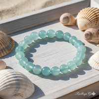 Bracelet de perles rondes en aquamarine AAA fait main – Bracelet extensible en pierres précieuses polies pour hommes et femmes