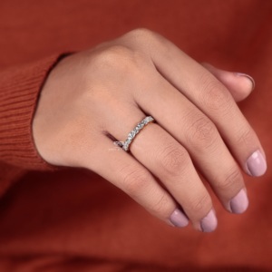 Bague d'éternité en or 14 carats avec diamants de laboratoire marquise et ronds, alliance de mariage, bijoux minimalistes assortis pour tous les jours - Product Image 2