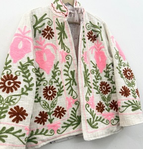 Hand Embroidered Wool Knitted Jacket <b>Women</b> Floral Pattern Mandarin Collar Full Sleeve Winter Thick Pullover <b>Coat</b> - Product Image 3