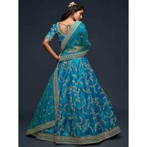 Lehenga choli ศิลปะการปักด้ายสีน้ำเงินอมเขียว - Product Image 2
