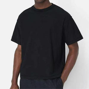 Manufacturer Custom Mens Knitted Front Logo Cropped <b>Tshirt</b> Drop Shoulder Blank Heavyweight 300gsm 100% Cotton Oversized Boxy - Product Image 3
