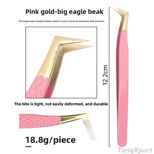 Professional Anti-static Stainless Steel Slanted Pointed <b>Pink</b> Grafting Eyelash Flowering Tweezers Custom Logo 10mm Length - Product Image 6