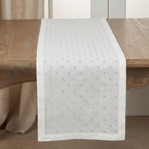 Wholesale Customized Modern White 100% Cotton Table <b>Runners</b> Embroidered Silver Dots <b>Washable</b> Durable Home Quang Thanh Embroidery - Product Image 3