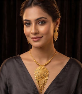DIVYORO Floral Gold Pendant <b>Necklace</b> Set with <b>Matching</b> Earrings for Women Wedding Jewelry Gold Plated Classic Design - Product Image 3