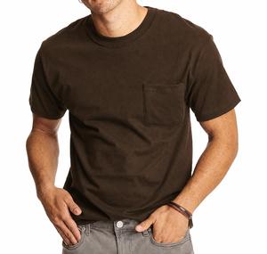 Men's Brown Short Sleeve O-Neck Knitted Casual T-<b>Shirt</b> Regular Fit Solid Color <b>Pocket</b> Front Polyester Jersey Fabric Breathable - Product Image 3