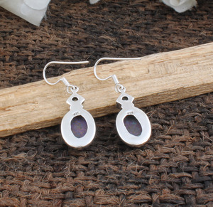 Boucles d'oreilles pendantes artisanales en cuivre violet et turquoise, en argent 925, bijoux spirituels, matrice de cuivre unique, cadeau pour elle - Product Image 4