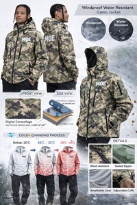 Chaqueta con capucha para hombre, estilo streetwear, impermeable, cortavientos, con cremallera, camuflaje termocrómico que cambia de color, personalizada. - Product Image 3