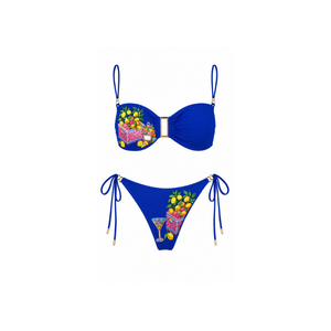 Bikini con Estampado Azul y Parte Inferior con Cuentas Blancas en Forma de Limón, Tela de Algodón/Spandex, Traje de Baño de Dos Piezas de Alta Calidad para Mujer - Product Image 2