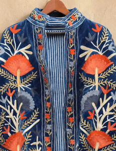 Veste bomber en velours réversible brodée à la main Suzani, motif floral vintage, doublure en coton, été, automne/printemps, hiver - Product Image 3