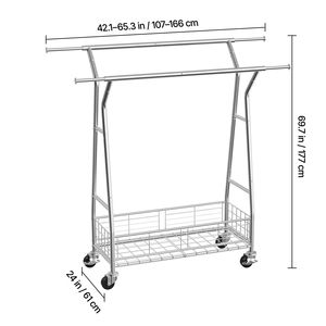 Appendiabiti con 2 Aste, Cesto Portaoggetti, Carrello Portabiti Estensibile in Acciaio al Carbonio, Capacità di Carico 150 kg per Biancheria da Letto - Product Image 6