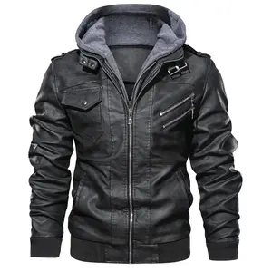 Blouson en cuir PU pour homme avec col montant zippé, style motard, manteau d'hiver grande taille S-5XL, livraison directe 2026 - Product Image 3