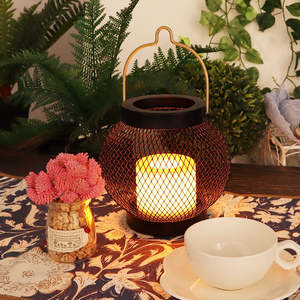 Lanterne suspendue moderne en treillis métallique, porte-bougie d'extérieur, support décoratif rond en fil de fer pour jardin, patio, table, style marocain pour mariage - Product Image 3