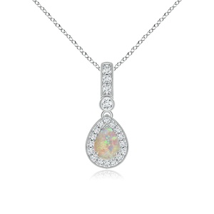 Collar con Colgante de Oro de 14k, Ópalo de Fuego en Forma de Pera de 6x4mm y Diamante G-H en Forma de Lágrima, Joyería Fina - Product Image 1