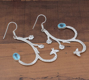Boucles d'oreilles pendantes élégantes en argent sterling 925 plaqué argent avec pierre précieuse topaze bleue naturelle, bijoux de luxe pour femmes, mariage et fête - Product Image 2