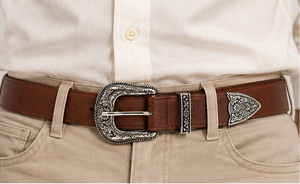 Genuine Leather Ranch <b>Belt</b> for Men <b>Western</b> Cowboy Style Heavy Duty Fashion <b>Belt</b> from Divine International - Product Image 3