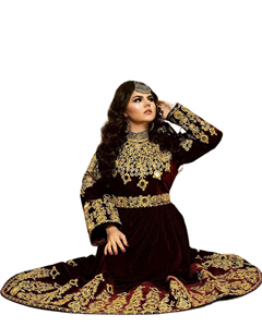 Elegant Afghan Kuchi Style Dress Featuring Heavy Hand Embroidery <b>Mirror</b> Work Statement Jewelry Ethnic Afghani Kuchi Dress - Product Image 3