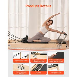 Máquina de Pilates Reformer de Madera con Doble Resistencia, No Plegable, 400 LBS, Equipo de Entrenamiento para Gimnasio en Casa/Estudio, con Set de Cuerdas de Resorte para Sentarse - Product Image 5