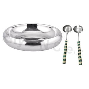 Double Wall Stainless Steel Eco-Friendly Classic 4-Piece Salad Bowl Set with Server Spoon - Product Image 1
