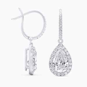 Boucles d'oreilles créoles halo en or blanc 14 carats avec perle de culture certifiée IGI taille poire – Cadeau de luxe pour anniversaire - Product Image 4
