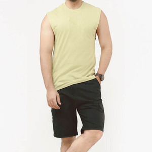 Camiseta sin mangas amarilla para hombre, cuello redondo, color sólido, tejido transpirable, informal, estilo musculoso, talla grande, chaleco deportivo - Product Image 2