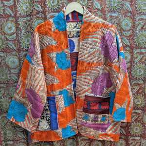 Floral Printed Quilted <b>Jacket</b> Women's <b>Mandarin</b> <b>Collar</b> Full Sleeve Cotton Spring Coat Regular Length Single Button Design - Product Image 3
