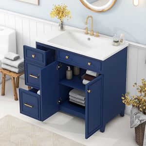 Mobile Bagno Stile Transizionale da 36 Pollici con Lavabo in Resina, Mobiletto Singolo con 2 Cassetti e 1 Ripiano Regolabile - Product Image 3
