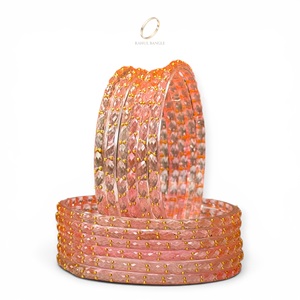 Luxury Glossy Peach Finish Designer Trendy Raindrop Glass Kashmiri <b>Bangles</b> Set for Wedding and Daily Wear at Wholesale Price - Product Image 3