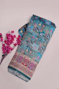 Tissu en viscose pure jacquard beige camel à imprimé ethnique et paysager avec bordure ornementale pour la confection de Kurtis de créateurs - Product Image 2