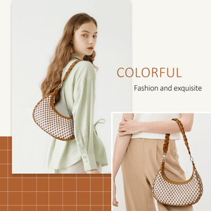 Sac fourre-tout en cuir vegan marron pour femme, sac à main hobo tissé, sac à bandoulière tendance - Product Image 6